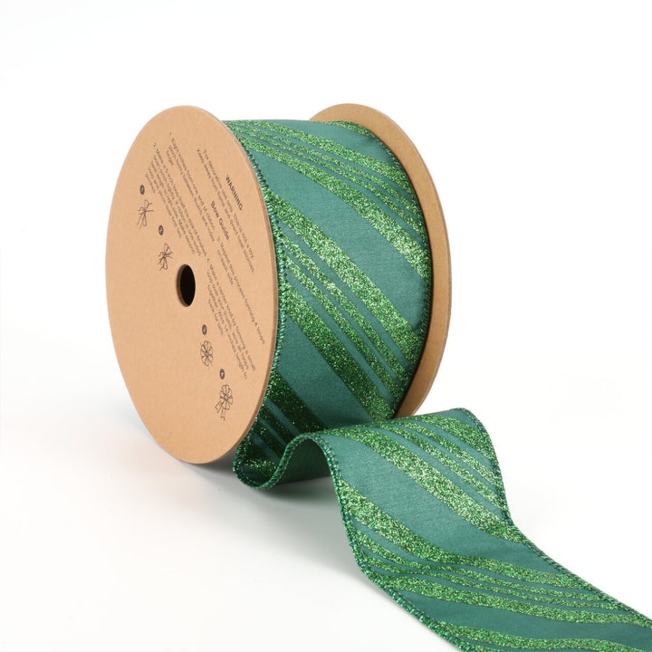 LaRibbons 2 1/2" Dupioni Wired Ribbon | Emerald Glitter Candy Stripe | 10 Yard Roll